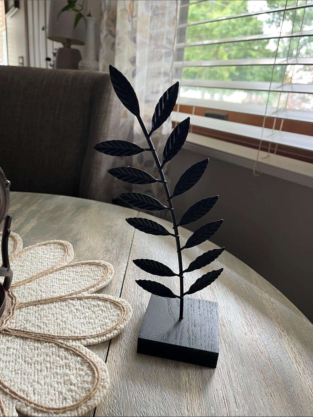 Black Metal Leaf Table Sculpture - Decorative Home Accent